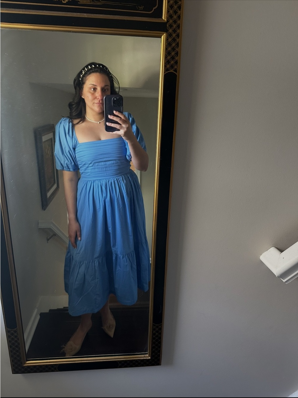 Abercrombie & Fitch Sky Blue Puff Sleeve Midi Dress